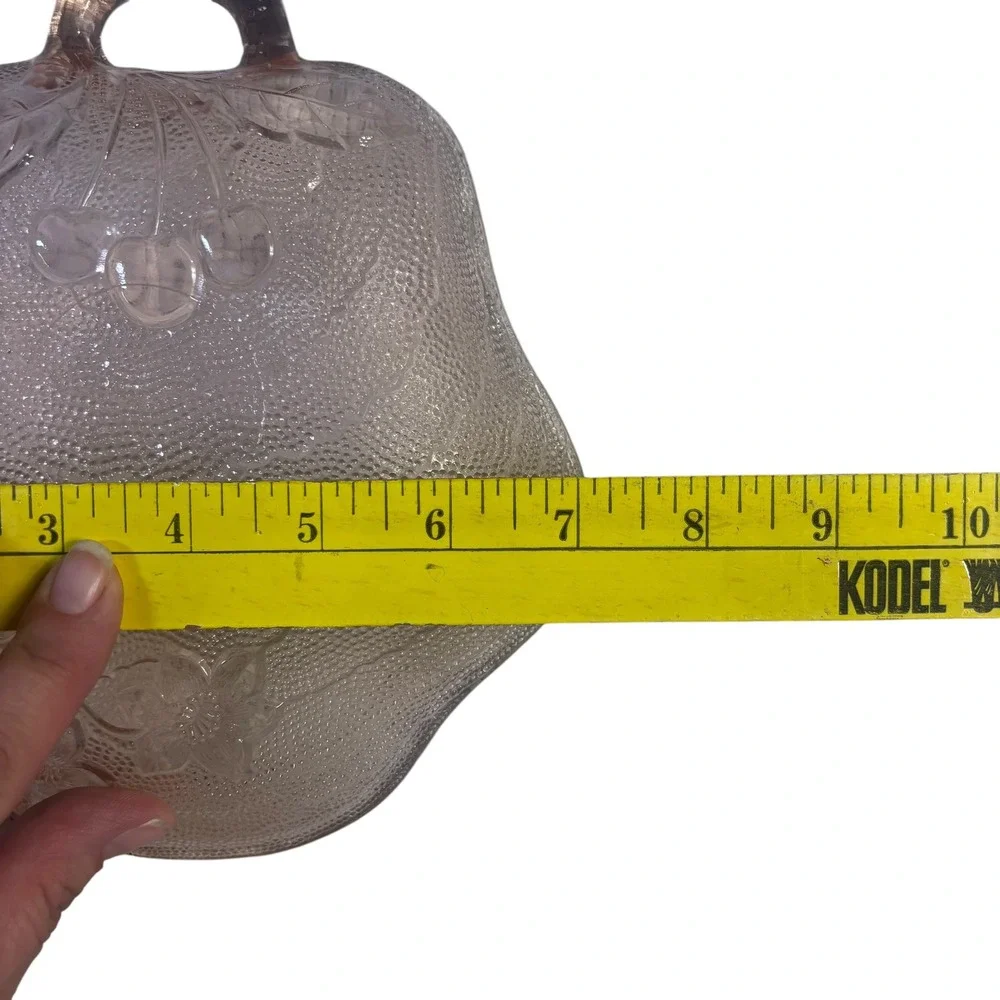 Vintage Pink Depression Glass Cherry Floral‎ Nappy Bowl Single Handle Candy Dish
